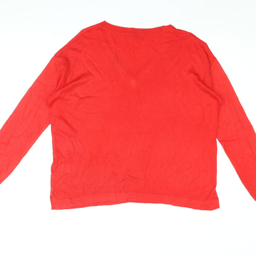 Marks and Spencer Womens Red V-Neck Acrylic Pullover Jumper Size M