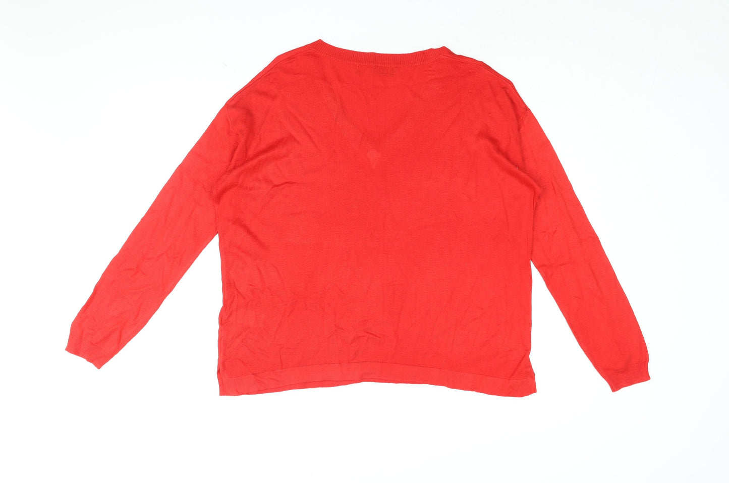 Marks and Spencer Womens Red V-Neck Acrylic Pullover Jumper Size M