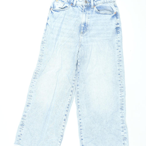 Marks and Spencer Womens Blue Polyester Wide-Leg Jeans Size 8 L24.5 in Regular Zip