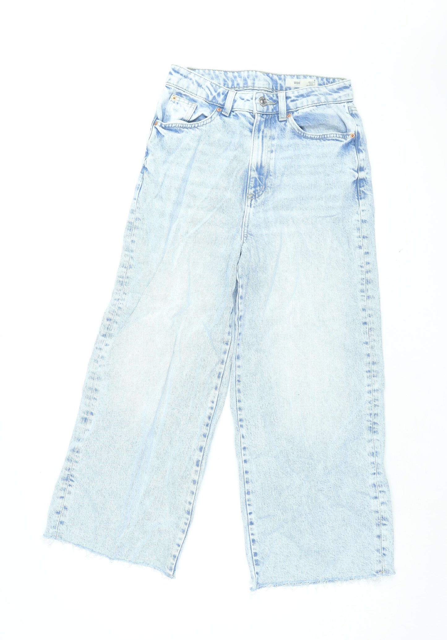 Marks and Spencer Womens Blue Polyester Wide-Leg Jeans Size 8 L24.5 in Regular Zip