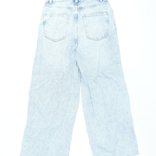 Marks and Spencer Womens Blue Polyester Wide-Leg Jeans Size 8 L24.5 in Regular Zip