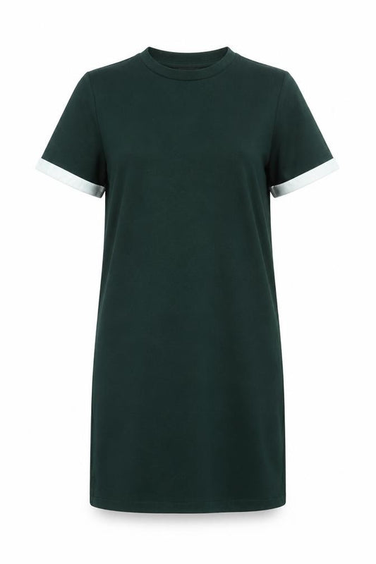 Front view of Forever 21 women’s green polyester shift, size S, round neck pullover
