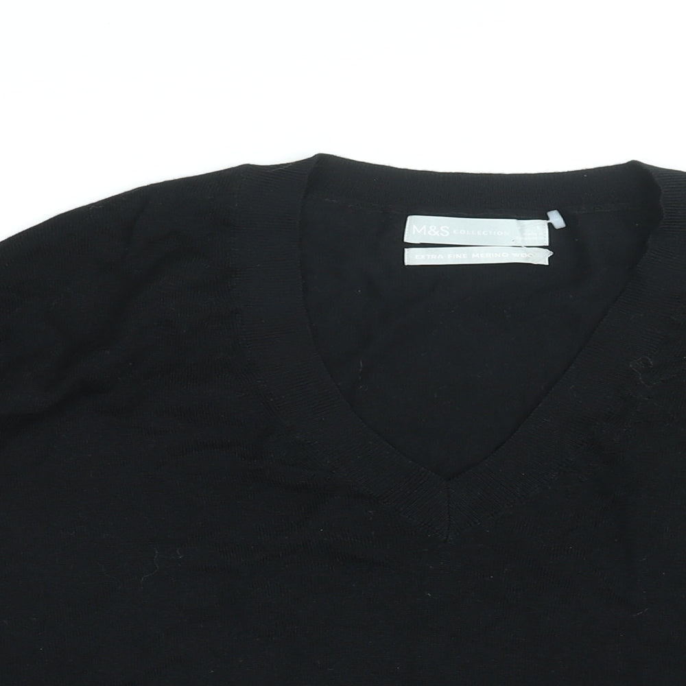Marks and Spencer Womens Black V-Neck Wool Pullover Jumper Size L