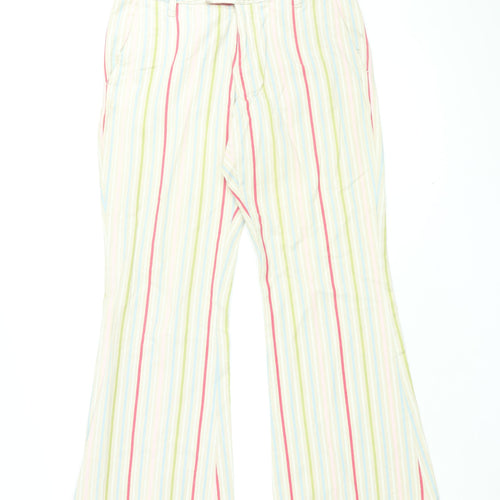 Vackray Womens Ivory Striped Cotton Trousers Size 33 in L31 in Regular Zip
