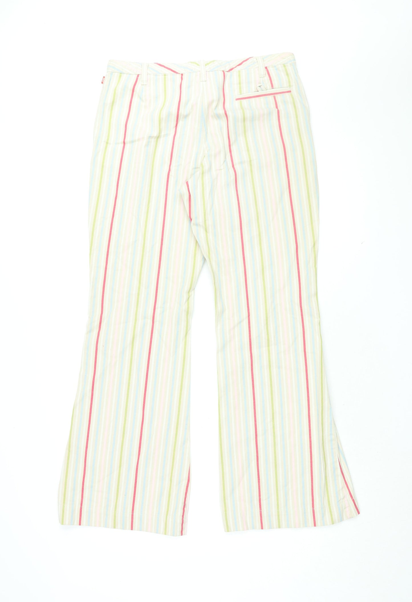Vackray Womens Ivory Striped Cotton Trousers Size 33 in L31 in Regular Zip