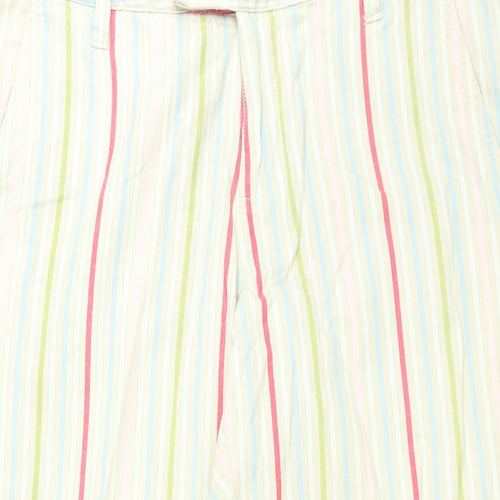 Vackray Womens Ivory Striped Cotton Trousers Size 33 in L31 in Regular Zip