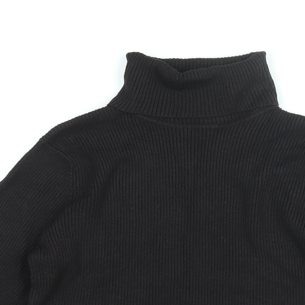 Marks and Spencer Womens Black Viscose Basic T-Shirt Size 12 Roll Neck