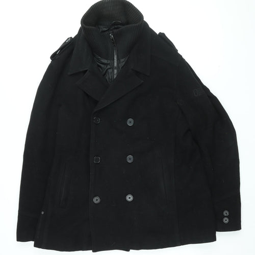 NEXT Mens Black Overcoat Coat Size XL Zip