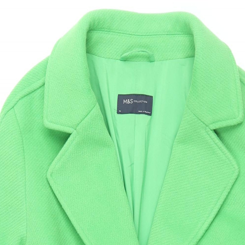 Marks and Spencer Womens Green Overcoat Coat Size 16 Button
