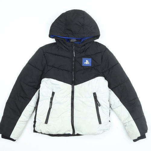 PlayStation Boys Black Puffer Jacket Coat Size 10-11 Years Zip - PlayStation Logo