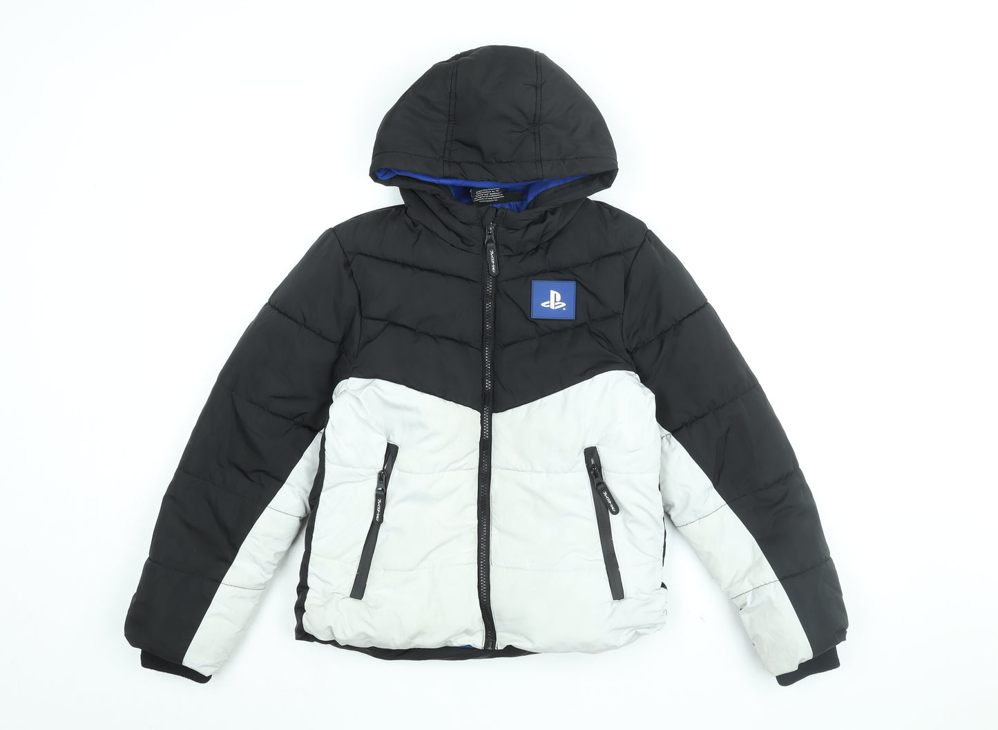 PlayStation Boys Black Puffer Jacket Coat Size 10-11 Years Zip - PlayStation Logo