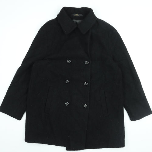 St Michael Womens Black Overcoat Coat Size 16 Button