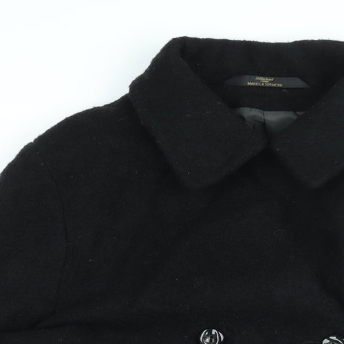 St Michael Womens Black Overcoat Coat Size 16 Button