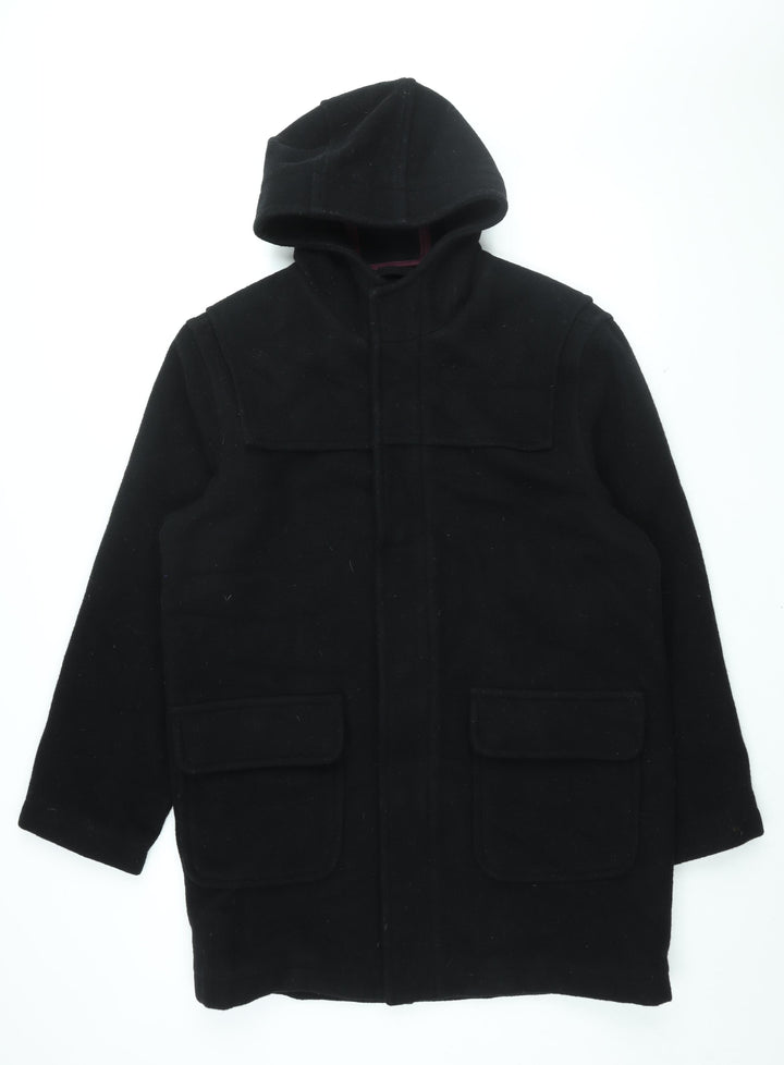 Red Herring Mens Black Overcoat Coat Size M Zip