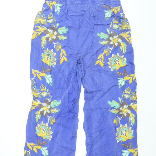 Jaeger Womens Blue Floral Lyocell Trousers Size 18 L28.5 in Regular Drawstring