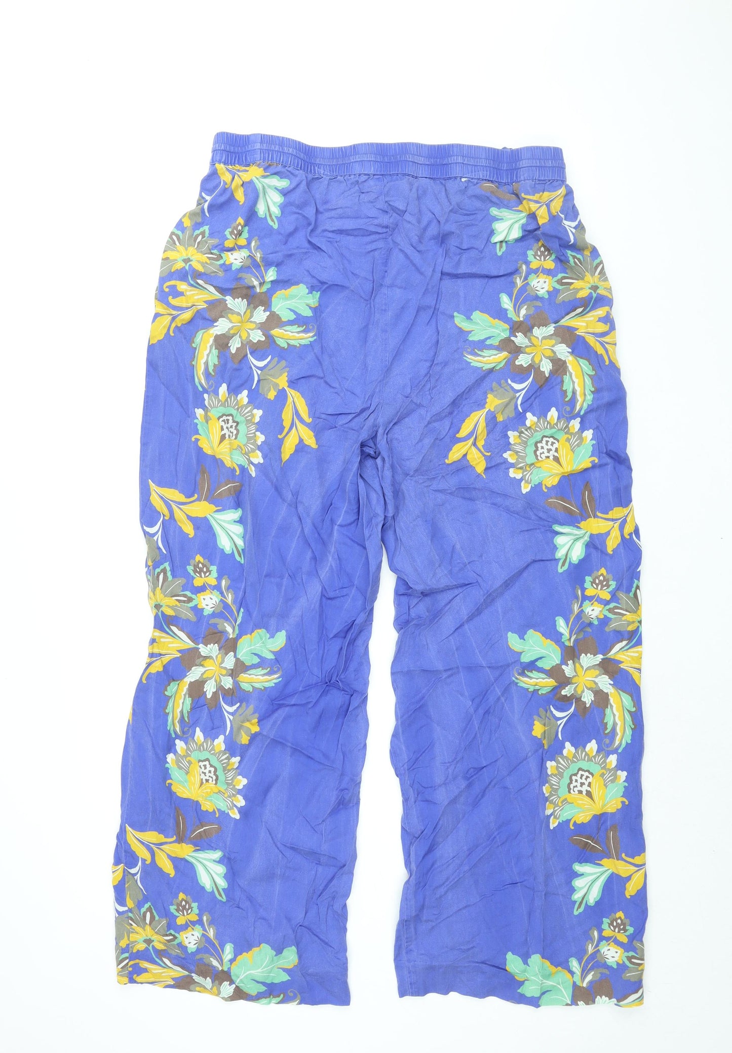 Jaeger Womens Blue Floral Lyocell Trousers Size 18 L28.5 in Regular Drawstring