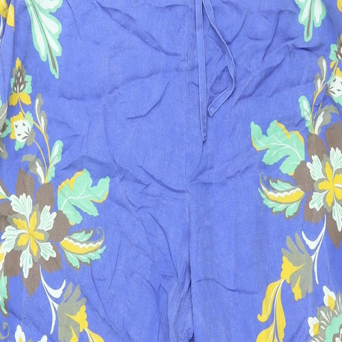Jaeger Womens Blue Floral Lyocell Trousers Size 18 L28.5 in Regular Drawstring