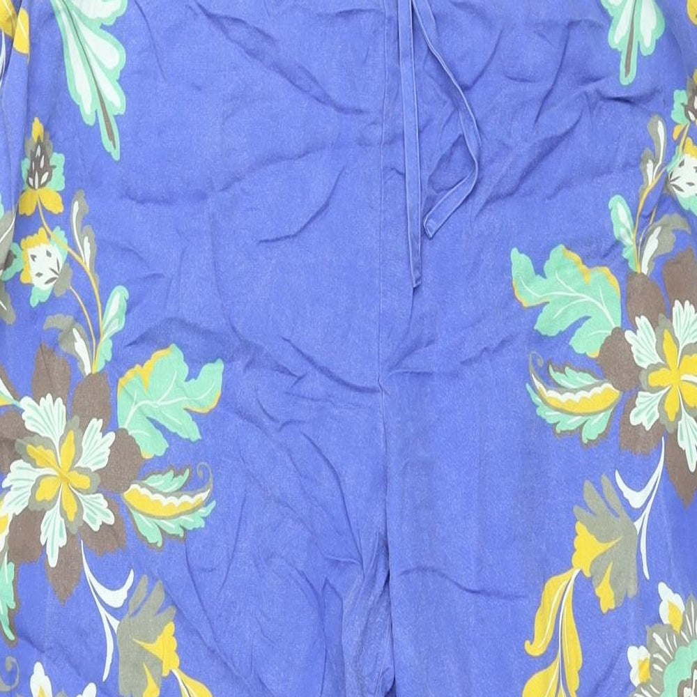 Jaeger Womens Blue Floral Lyocell Trousers Size 18 L28.5 in Regular Drawstring