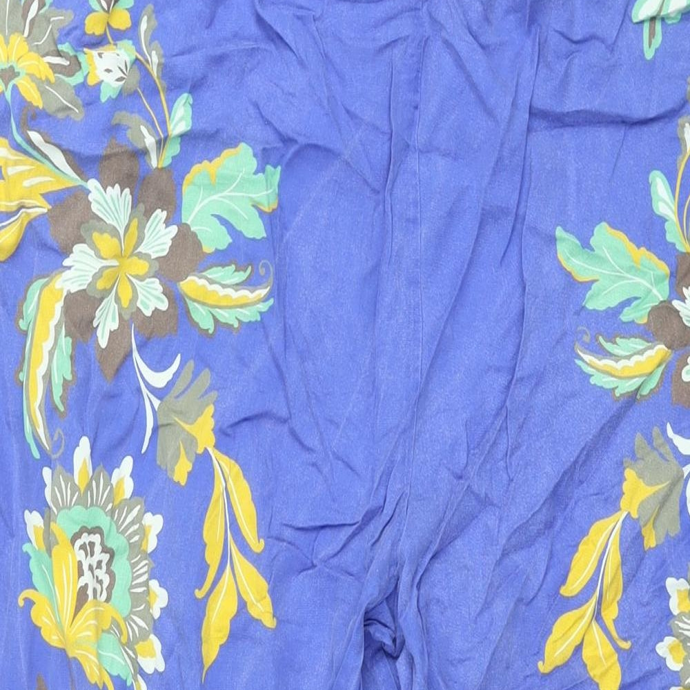 Jaeger Womens Blue Floral Lyocell Trousers Size 18 L28.5 in Regular Drawstring