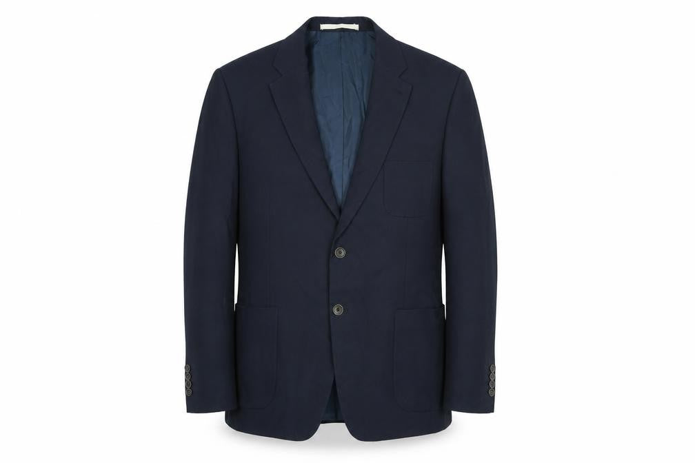 Front view of Marks & Spencer men’s blue polyester jacket suit jacket, size 44, regular