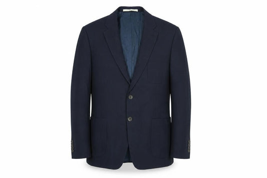 Front view of Marks & Spencer men’s blue polyester jacket suit jacket, size 44, regular