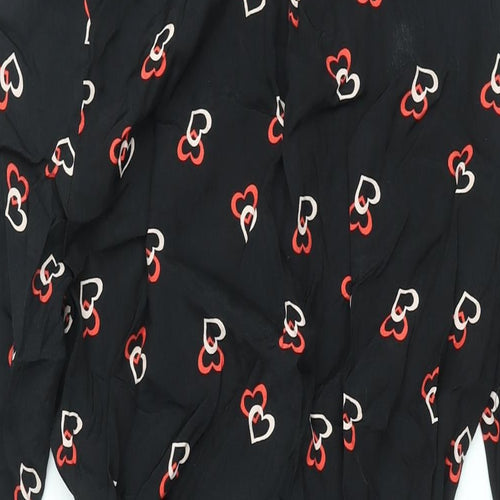 Dorothy Perkins Womens Black Geometric Viscose Shirt Dress Size 12 Collared Button - Belted, Heart Print