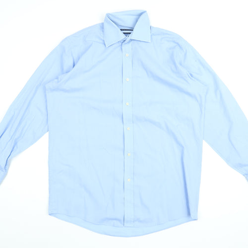 Rochas Mens Blue Cotton Dress Shirt Size XL Collared Button