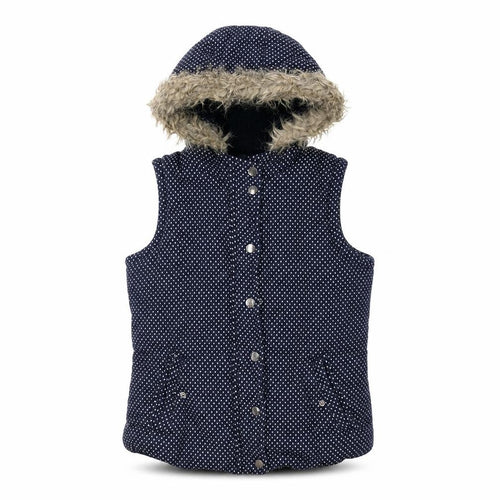 By Henry Holland Womens Blue Polka Dot Gilet Coat Size 10 Zip - Faux Fur Hood