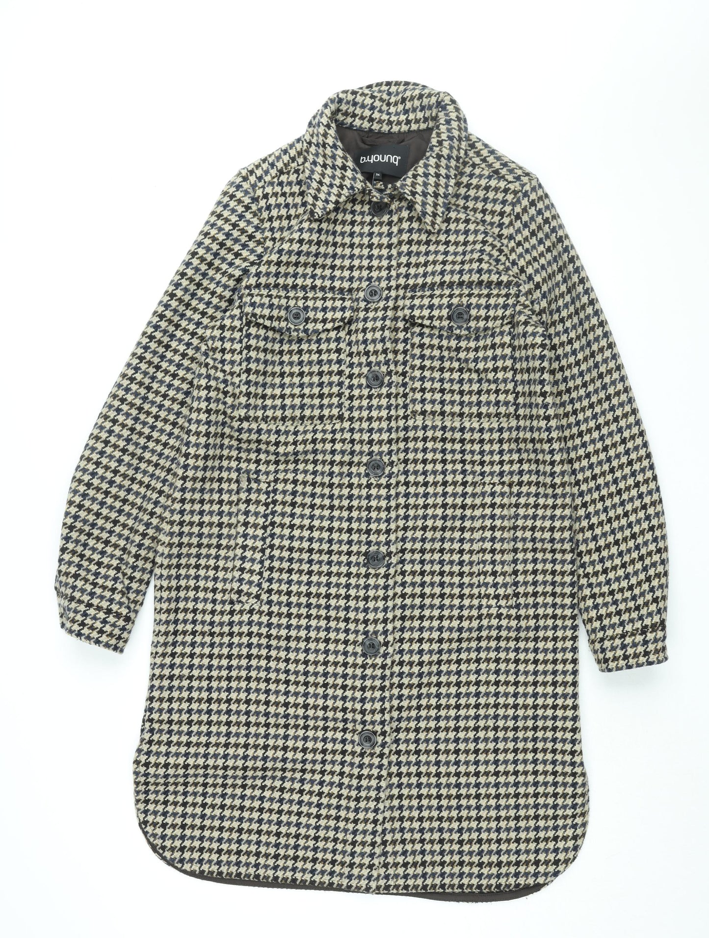 b.young Womens Beige Geometric Jacket Size 6 Button - Houndstooth