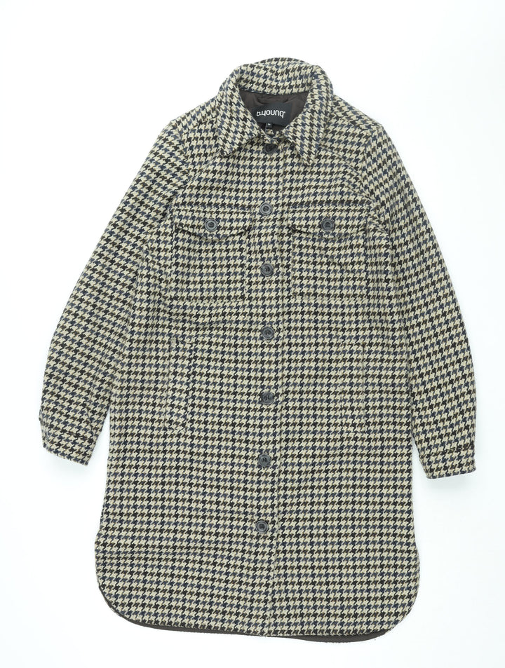 b.young Womens Beige Geometric Jacket Size 6 Button - Houndstooth