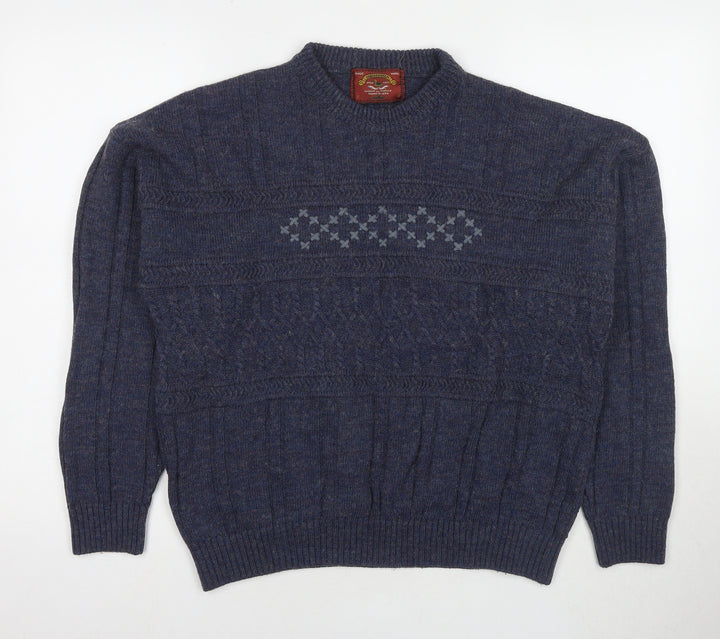 Tobiasystem Womens Blue Round Neck Wool Pullover Jumper Size 16