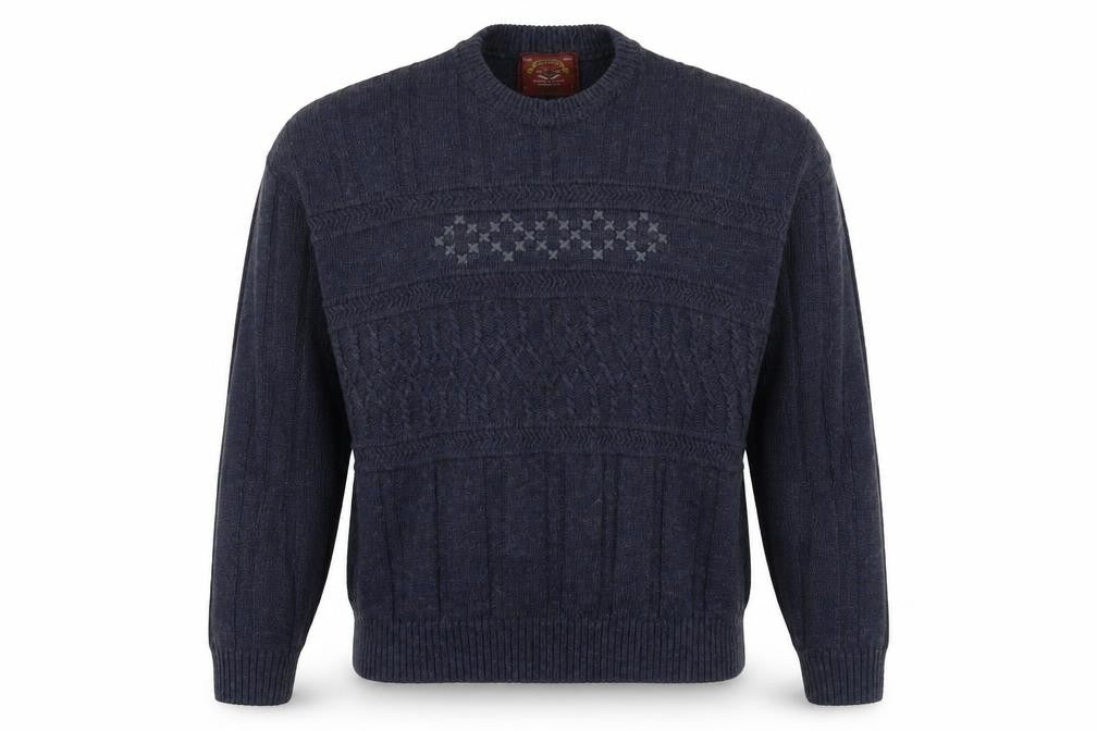 Front view of Tobiasystem women’s blue round neck wool jumper, size UK 16