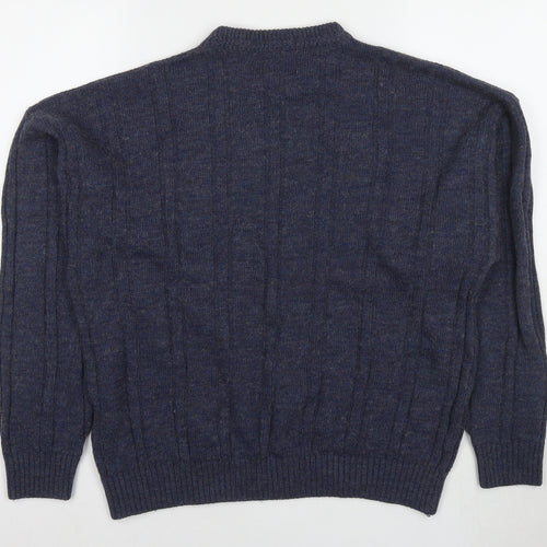 Tobiasystem Womens Blue Round Neck Wool Pullover Jumper Size 16