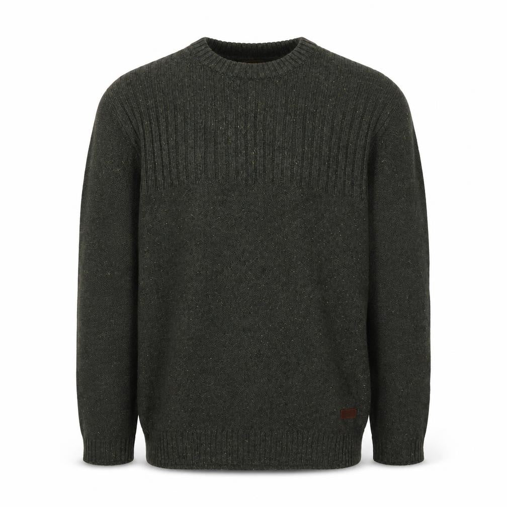 Front view of Gandys men’s blue round neck acrylic jumper, size S, long sleeve