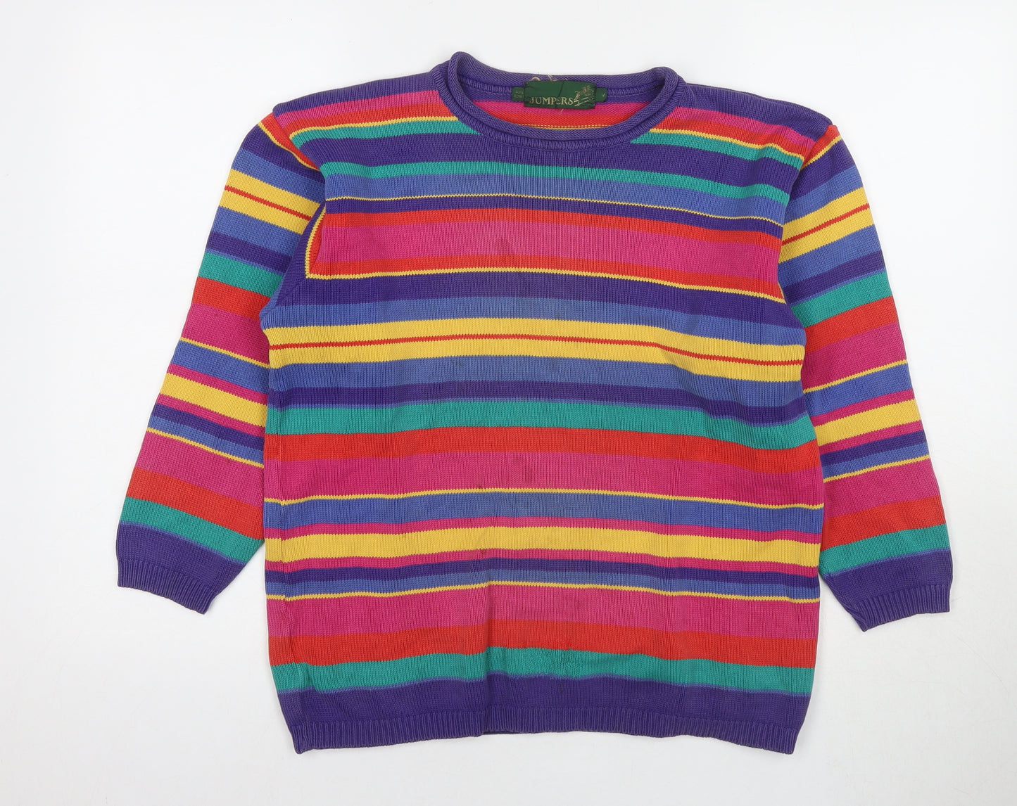 Jumpers Womens Multicoloured Round Neck Striped Cotton Pullover Jumper Size M