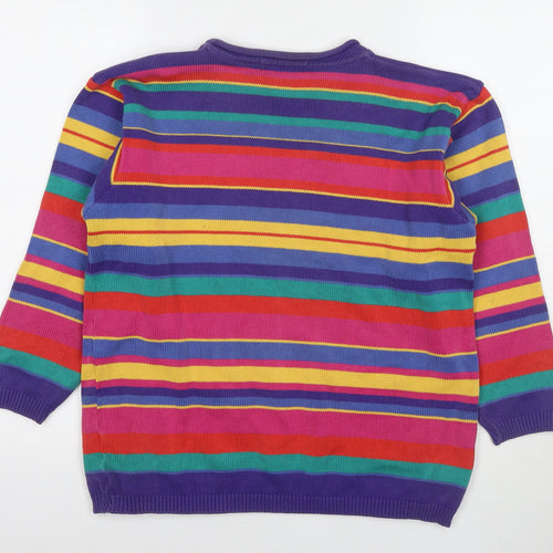 Jumpers Womens Multicoloured Round Neck Striped Cotton Pullover Jumper Size M