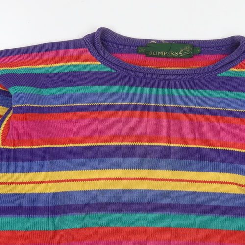 Jumpers Womens Multicoloured Round Neck Striped Cotton Pullover Jumper Size M