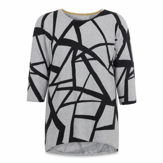 Front view of Viz-a-Viz women’s grey round neck geometric viscose jumper, size S