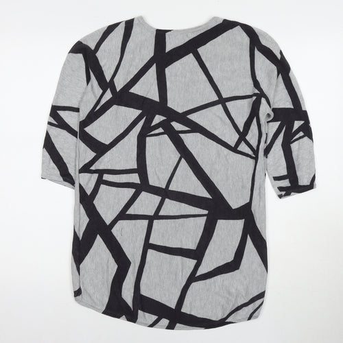 Viz-a-Viz Womens Grey Round Neck Geometric Viscose Pullover Jumper Size S