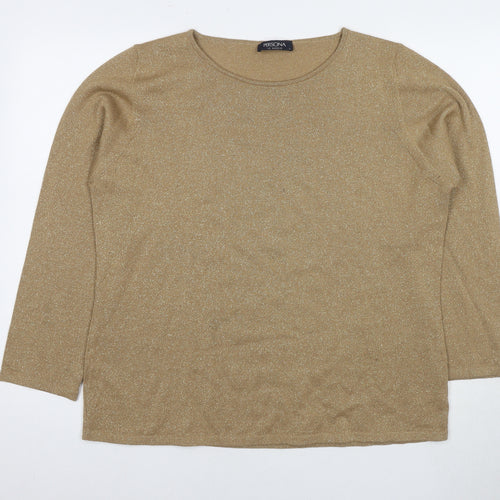 Persona Womens Brown Round Neck Wool Pullover Jumper Size L - Glitter Detail