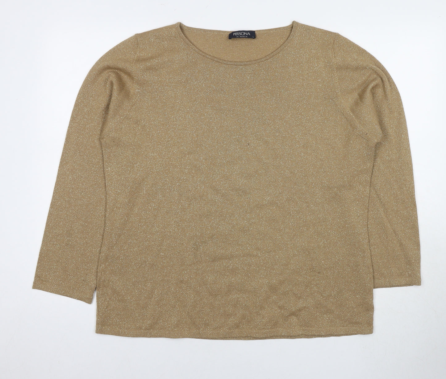 Persona Womens Brown Round Neck Wool Pullover Jumper Size L - Glitter Detail