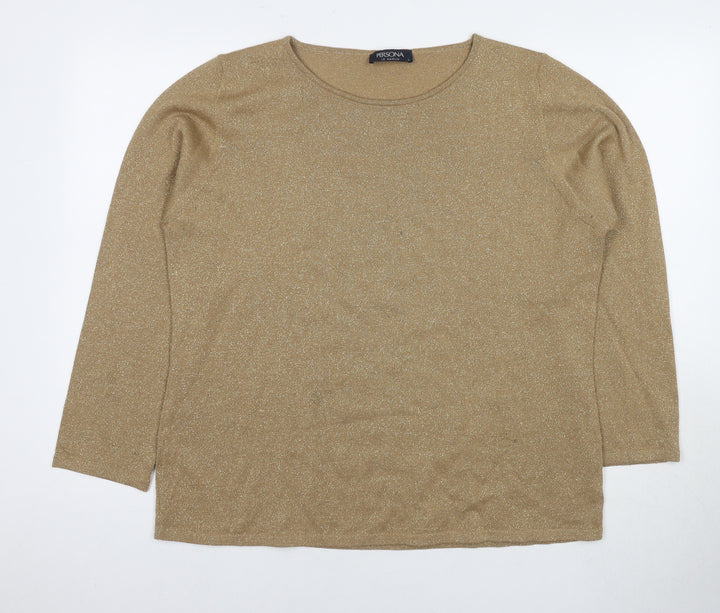 Persona Womens Brown Round Neck Wool Pullover Jumper Size L - Glitter Detail