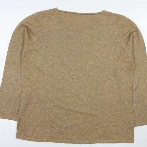 Persona Womens Brown Round Neck Wool Pullover Jumper Size L - Glitter Detail