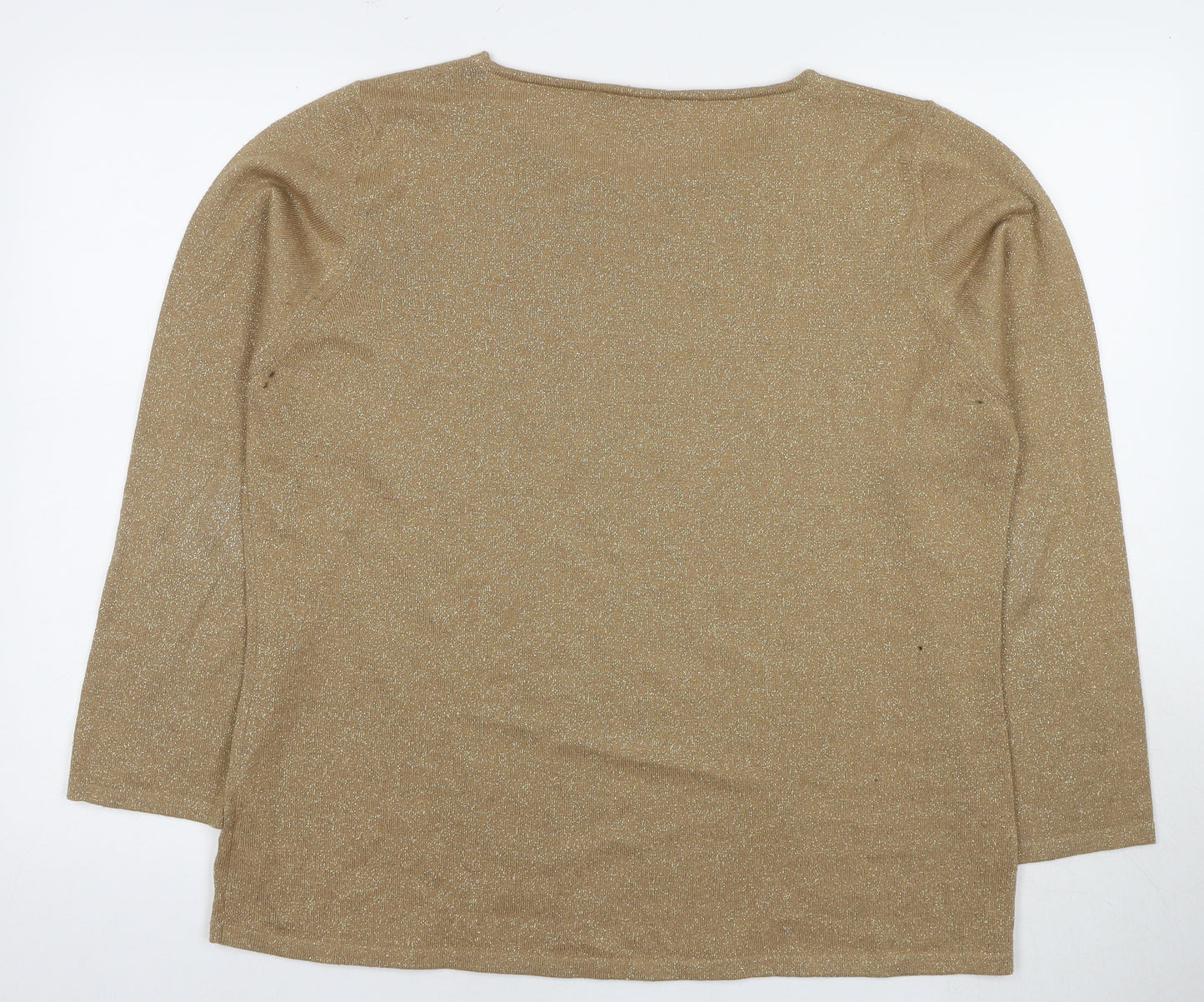 Persona Womens Brown Round Neck Wool Pullover Jumper Size L - Glitter Detail