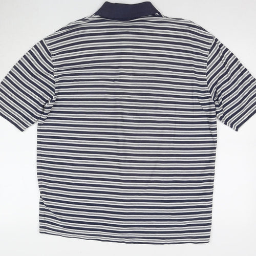 Pierre Cardin Mens Blue Striped Cotton Polo Size L Collared Pullover