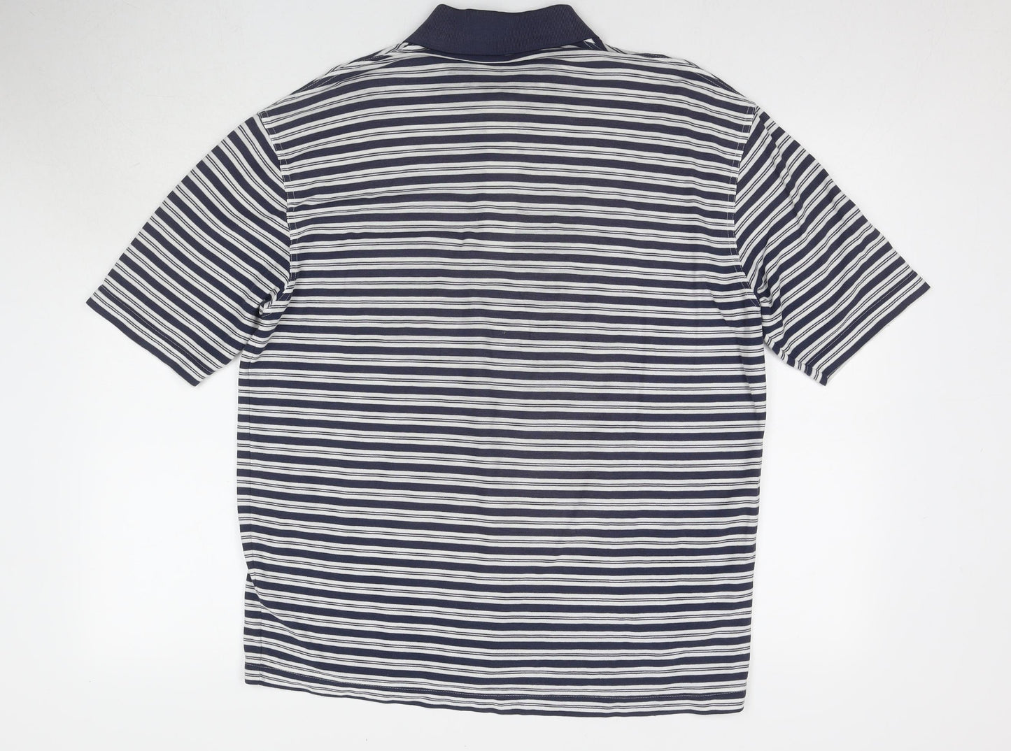 Pierre Cardin Mens Blue Striped Cotton Polo Size L Collared Pullover