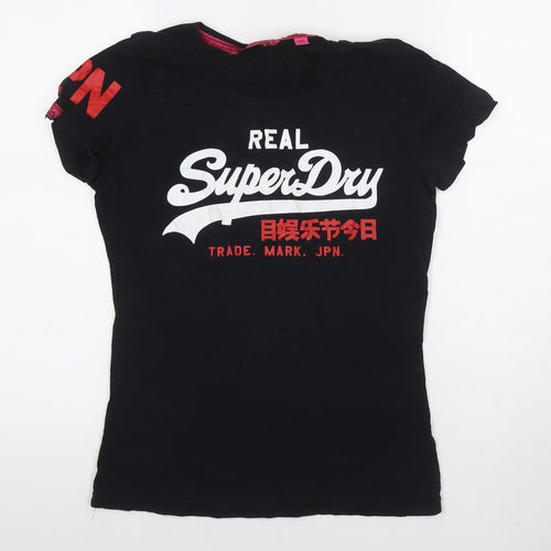 Superdry Womens Black Cotton Basic T-Shirt Size M Round Neck - Logo