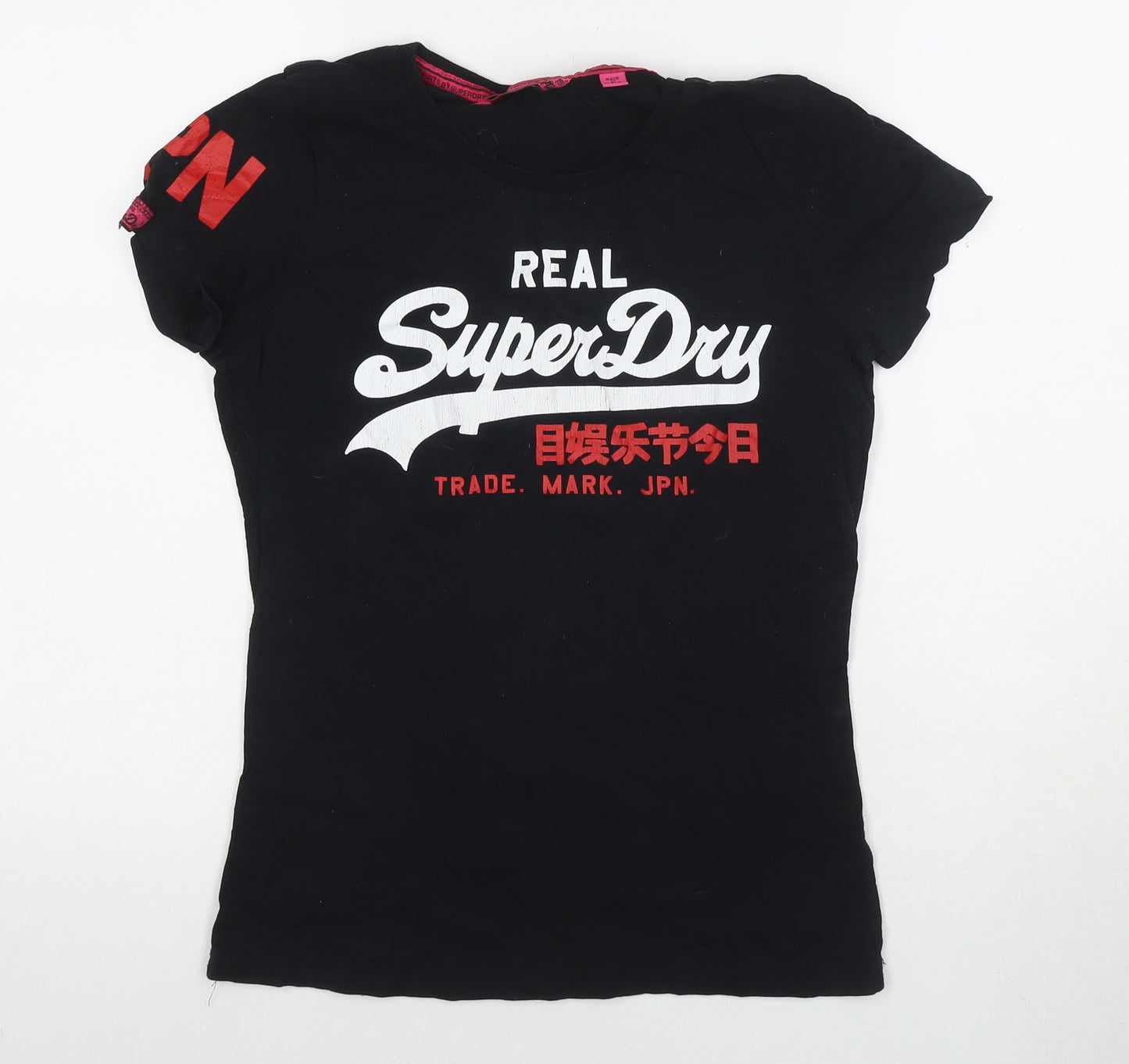 Superdry Womens Black Cotton Basic T-Shirt Size M Round Neck - Logo
