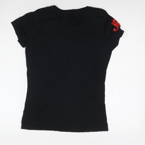 Superdry Womens Black Cotton Basic T-Shirt Size M Round Neck - Logo