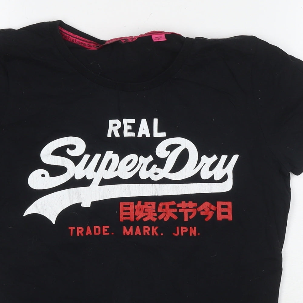 Superdry Womens Black Cotton Basic T-Shirt Size M Round Neck - Logo